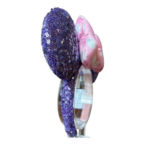 😎 Disney Parks Minnie Mouse Purple Sequin Ears Pink Puffy Polka Dot Bow NWT 3 - Picture 4 of 5